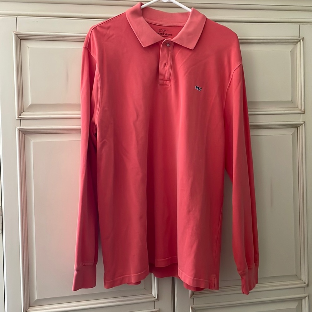 Vineyard Vines-long sleeve 100% cotton long sleeve polo-coral